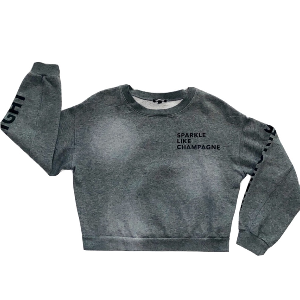 Express “Sparkle Like Champagne” Gray Sweatshirt | XS | Sporty Lounge Top.